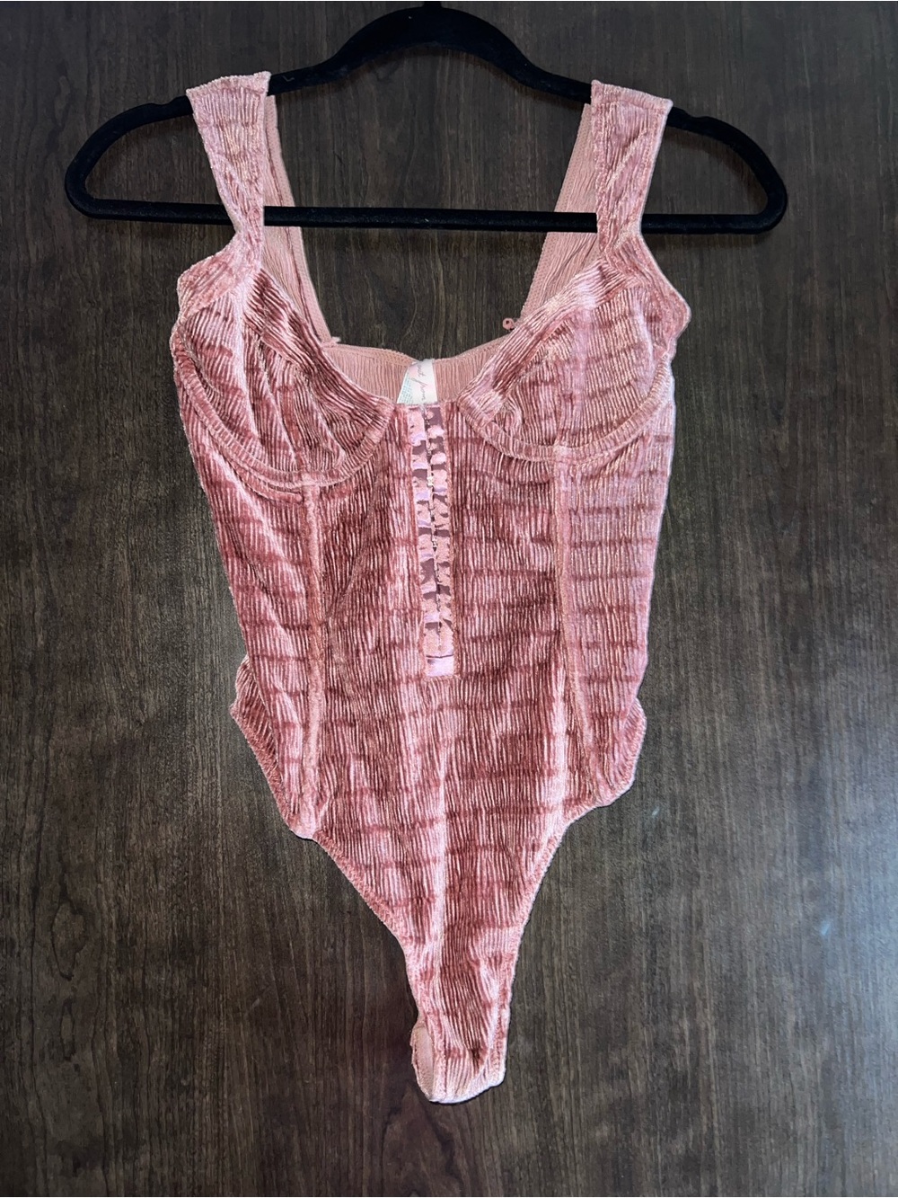 Urban Outfitters Dusty Pink Ribbed Lace-Up Bustier Bodysuit